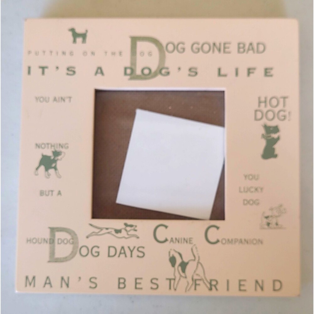 Burnes Dog DaysSquare Wood Photo Frame, Freestanding, Beige/Green Dogs